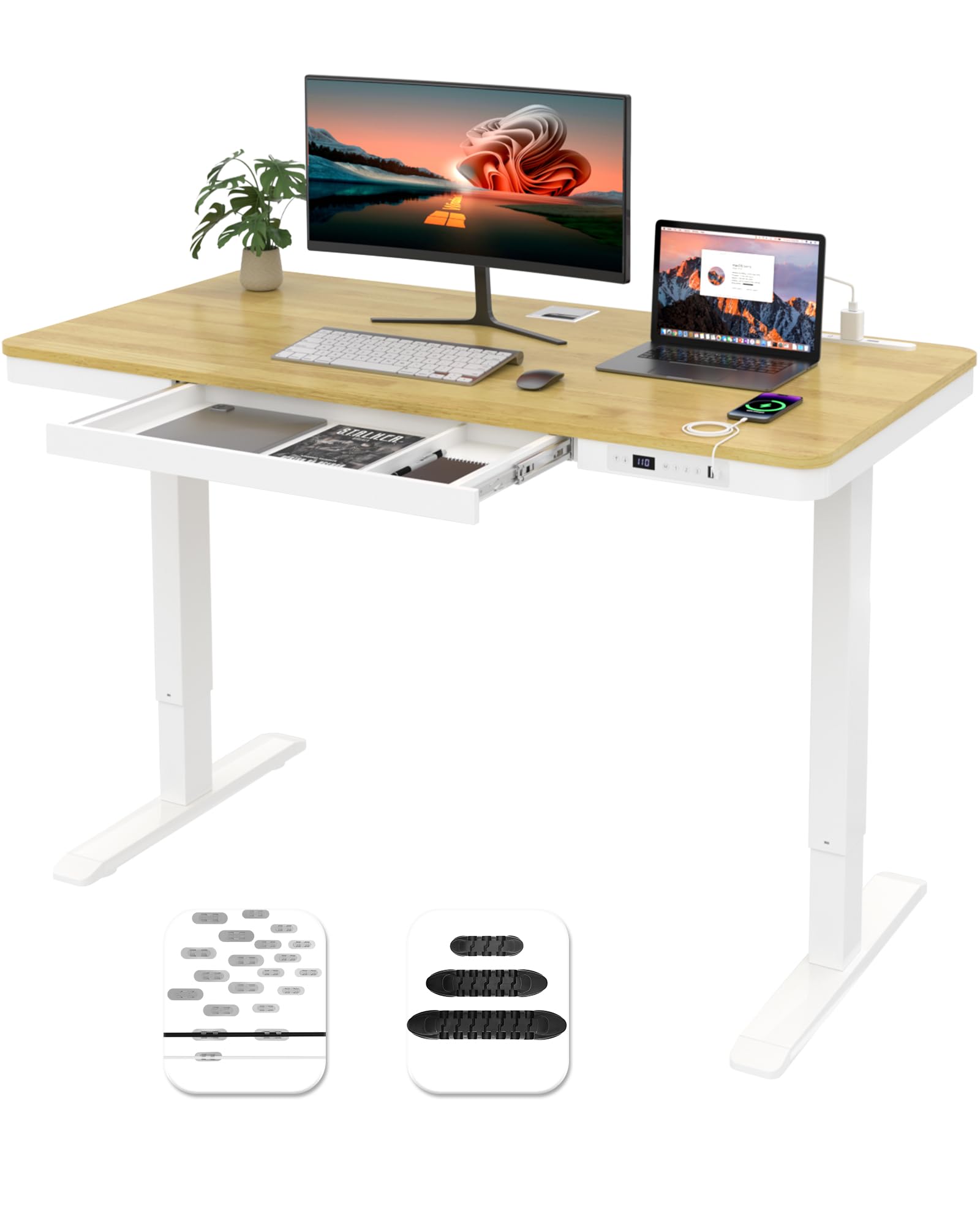 Amazon | HOMAYA 昇降デスク 電動 コンセント/USB-A/Type-C/引出し付き